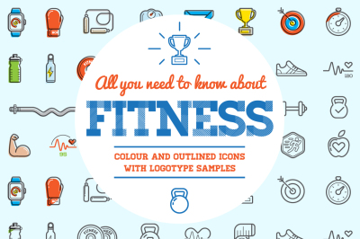 Awesome Fitness Gym Icons and Logo Set