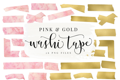 Pink Watercolor & Gold Foil Washi Tape