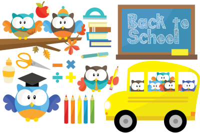 Owl Back To School Clipart Set