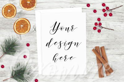 Rustic Christmas Card Mockup Photograph