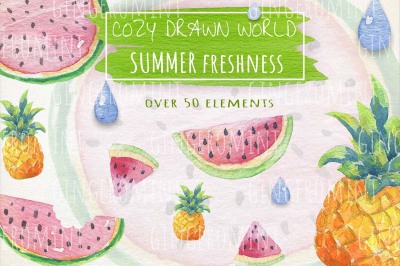 Watercolor Fruits and Ice-Cream