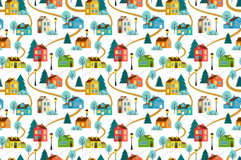 winter-town-vector-seamless-patterns