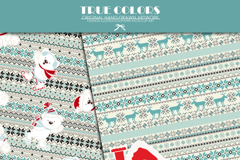 north-pole-christmas-digital-paper-pack-teddy-bear-digital-paper-pack-nordic-pattern-paper-pack-christmas-tree-digital-paper-pack-blue-paper