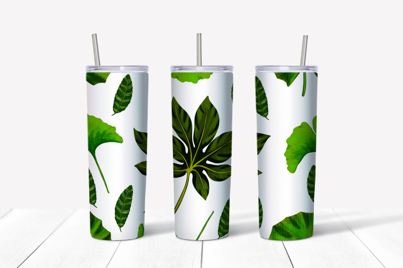tropical-leaves-sublimation-design-skinny-tumbler-wrap-design