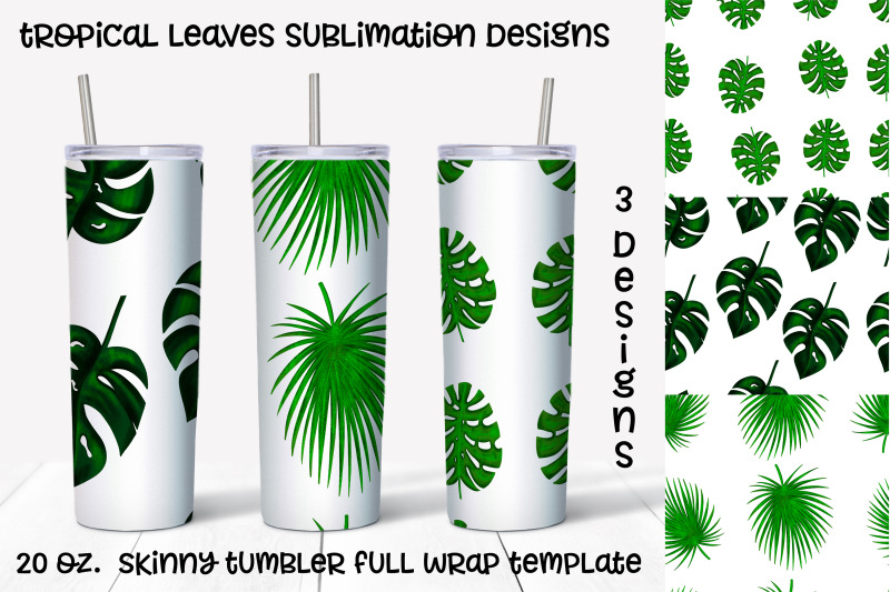 tropical-leaves-sublimation-design-skinny-tumbler-wrap-design