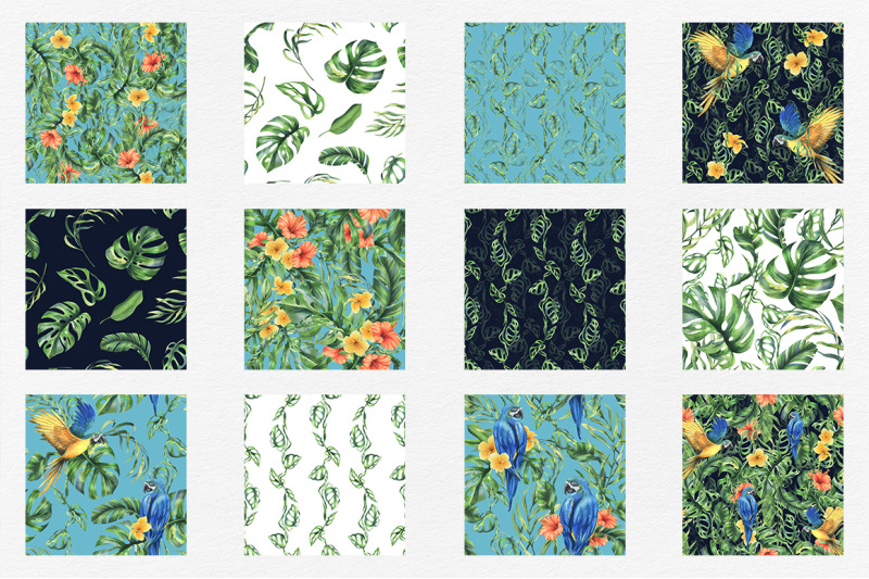 parrots-and-tropical-plants-watercolor-clip-art