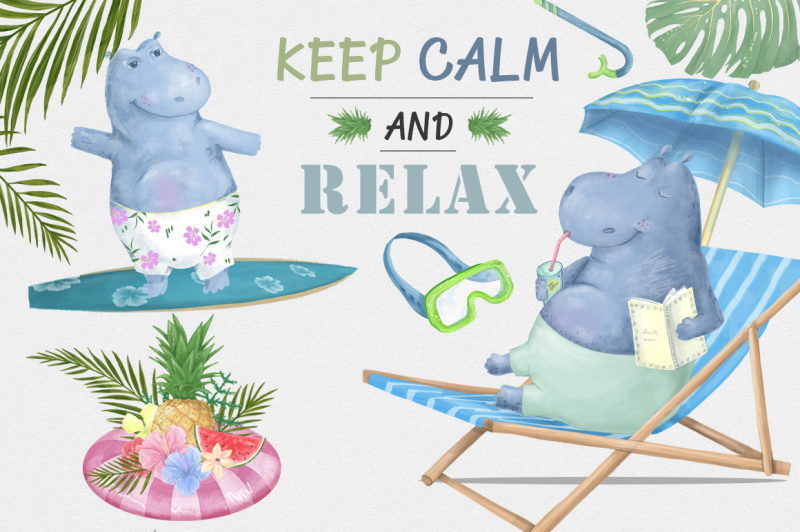 cute-hippo-funny-safari-animals-digital-hippopotamus