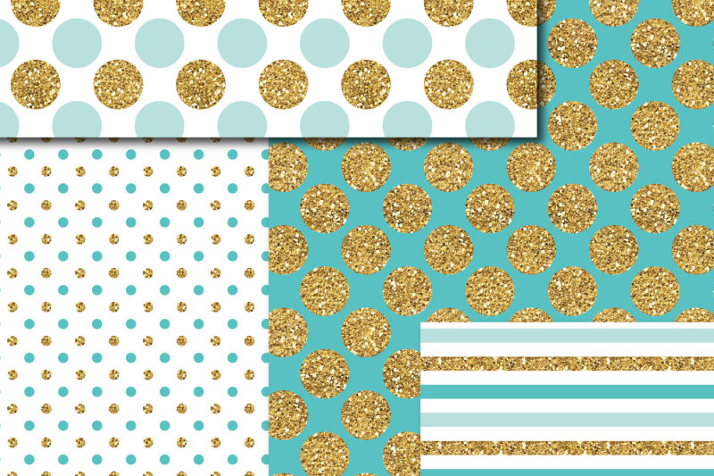 turquoise-and-mint-gold-digital-paper-glitter-digital-paper-gold-polka-dots-stripes-stars-mi-752